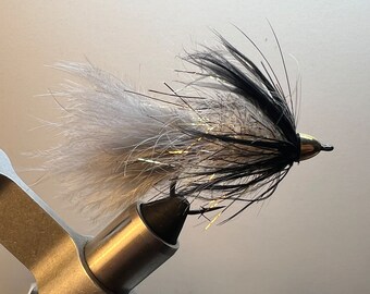 2 Pack of Black & Grey Wooly Bugger Flies, Complex Wooly Bugger, Largemouth Bass Fly, Smallmouth Bass Fly, White Bass Fly