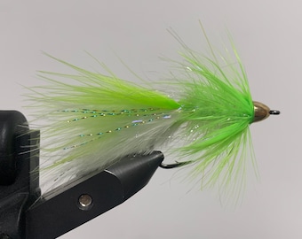 2 Pack of The Chartreuse Caboose Flies, Complex Wooly Bugger, Largemouth Bass Fly, Smallmouth Bass Fly, White Bass Fly