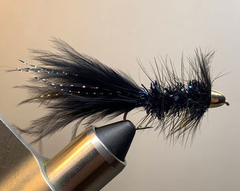 3 Pack of Black Wooly Bugger, Conehead Wooly Bugger, trout fly, bass fly, bluegill fly, streamer fly, wet fly