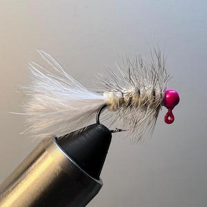 3 Pack of White Jigged Wooly Buggers, fishing jig, fly fishing fly, bluegill fly, flies, panfish fly, mini jig, micro jig, trout fly