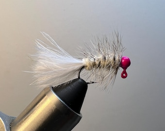 3 Pack of White Jigged Wooly Buggers, fishing jig, fly fishing fly, bluegill fly, flies, panfish fly, mini jig, micro jig, trout fly