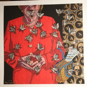 Bees painting,retro wall print,retro wall art,satirical art,retro print,room decor,aesthetic room decor,Angela Merkel painting,political art