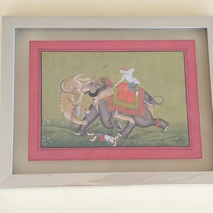 Elephant painting hunting scene,Hunting scene wall decor,indian miniature,Mughal painting, antique indian art,tiger painting