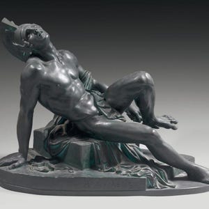 Achilles antike Bronzestatue,Hyppolite Ferrat Skulptur,griechische Mythologie,Achilles sterbende Statue, Achilles Ferse, Trojanischer Krieg