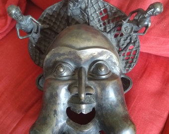 Afrykańska maska z brązu, maska z brązu z Beninu, oryginalna sztuka afrykańska, sztuka afrykańska, afrykańska rzeźba z brązu, afrykańska dekoracja ścienna