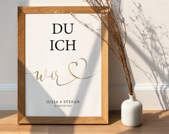 Personalisiertes Geschenk zur Hochzeit oder zum Jahrestag, Format und Rahmen wählbar, Hochzeitsgeschenk gerahmt „Wedding Ich Du Wir“