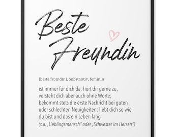 Herz-Definition: Beste Freundin | Format wählbar | Premium Spruch-Poster für Küche Wohnzimmer oder WG | Kunstdruck für den Bilderrahmen