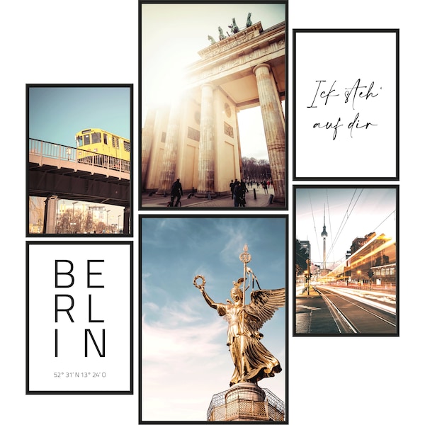 Mood-Poster Set Berlin | Bilder optional mit Rahmen | Wanddeko für Wohnzimmer, Schlafzimmer, Küche | Hauptstadt Brandenburger Tor