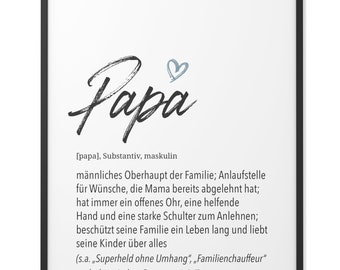 Może przedstawiać: Czarno-biały druk typograficzny ze słowem "Papa" w stylizowanym kroju pisma. Słowo jest zdefiniowane jako "głowa rodziny płci męskiej; źródło wsparcia i ochrony".