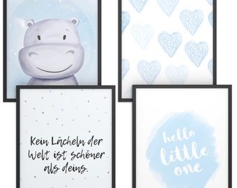 Kinderposter Set | Wanddeko Kinderzimmer | Geschenk für Mädchen und Jungen | Motiv: Baby Hippo | Format wählbar