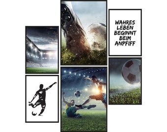 Mood-Poster Set Fußball | Bilder optional mit Rahmen | Wanddeko für Wohnzimmer, Schlafzimmer, Küche | Sport Kicker Anpfiff