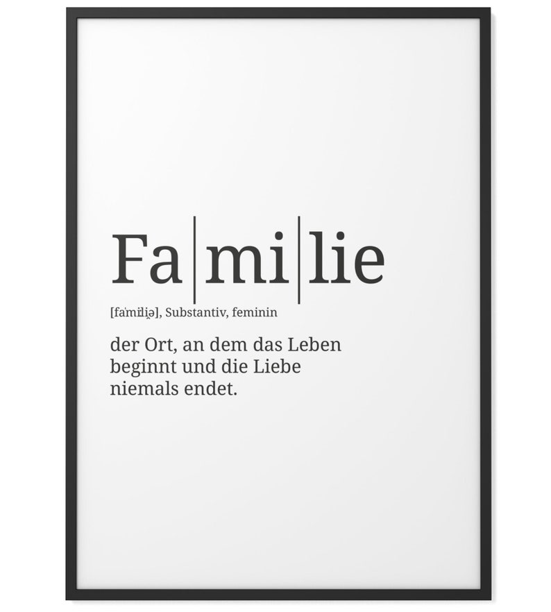 Definition: Familie Format wählbar Premium Spruch-Poster für Küche Wohnzimmer oder WG Kunstdruck für den Bilderrahmen Bild 1