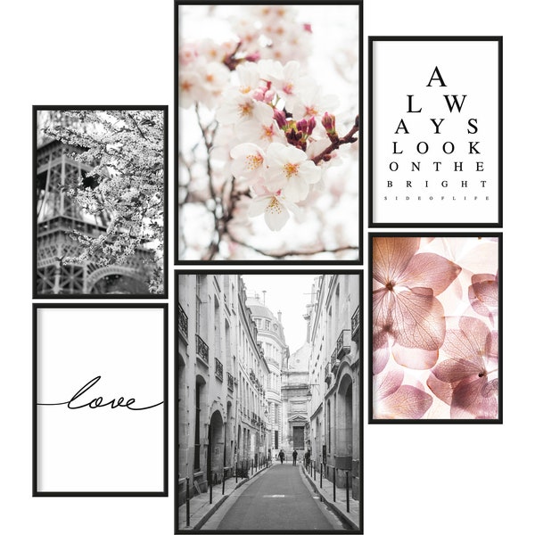 Mood-Poster Set Frühling | Bilder optional mit Rahmen | Wanddeko für Wohnzimmer, Schlafzimmer, Küche | Blumen Paris Vintage
