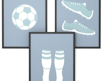 Kinderposter Set | Wanddeko Kinderzimmer | Geschenk für Mädchen und Jungen | Motiv: Fußball | Format und Rahmen wählbar