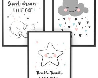 Kinderposter Set | Wanddeko Kinderzimmer | Geschenk für Mädchen und Jungen | Motiv: Sweet Dream | Format wählbar