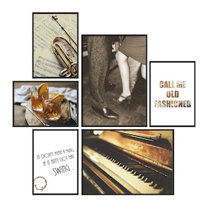 Mood-Poster Set Jazz | Bilder optional mit Rahmen | Wanddeko für Wohnzimmer, Schlafzimmer, Küche | Musik Klavier Trompete