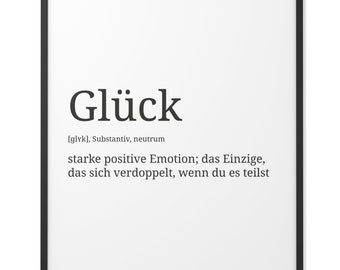 Definition: Glück | Format wählbar | Premium Spruch-Poster für Küche Wohnzimmer oder WG | Kunstdruck für den Bilderrahmen