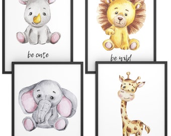 Kinderposter Set | Wanddeko Kinderzimmer | Geschenk für Mädchen und Jungen | Motiv: Baby Safari | Format wählbar