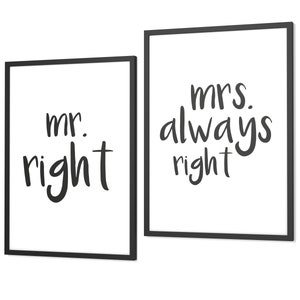 Spruch-Poster Set Mr. & Mrs. Always Right Bilder optional mit Rahmen Wanddeko für Wohnzimmer, Schlafzimmer, Küche Bild 1