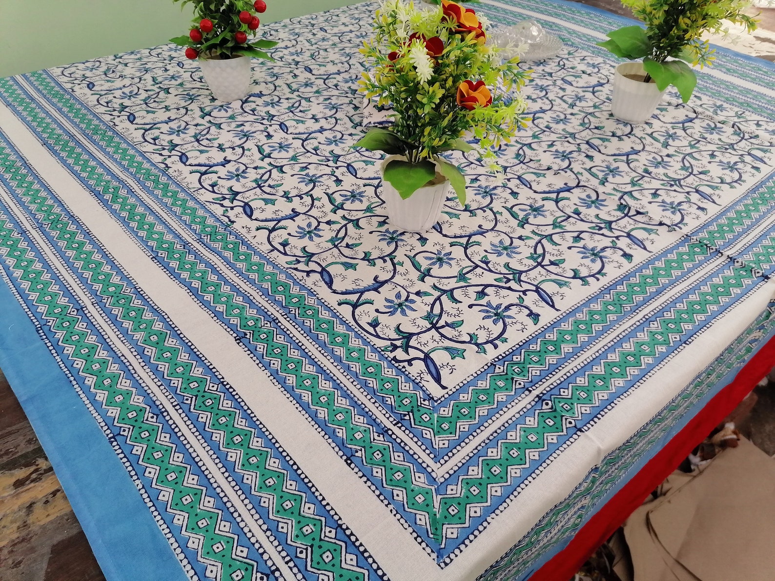 Handmade Tablecloths Hand Block indigo Blue Floral Printed Etsy