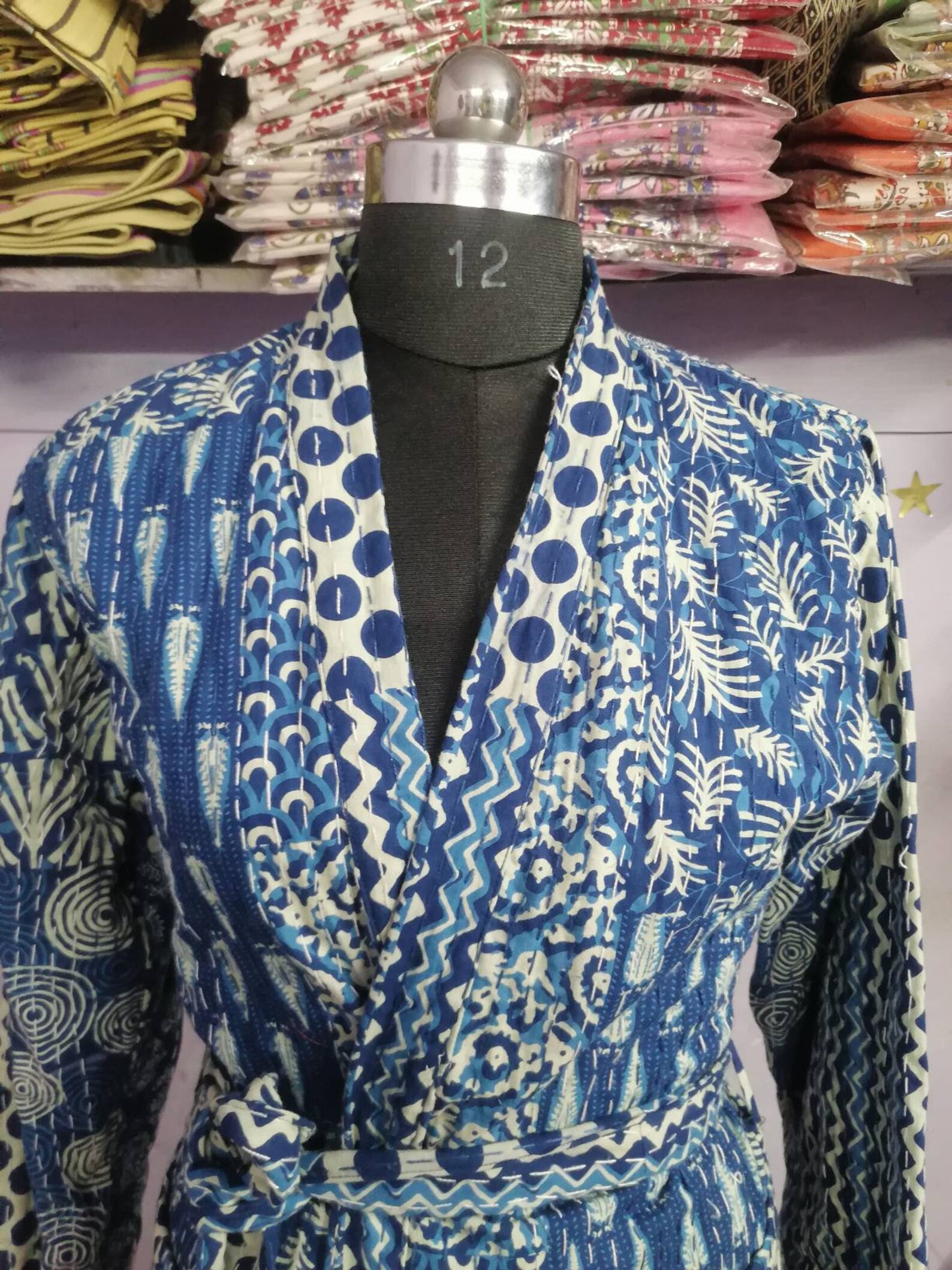 Indio hecho a mano Indigo blue Robe bata de baño de algodón Etsy