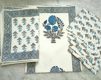 Indian Block Print Table Runner/ Runner Place mats Napkins Set/ Hand block Print Different Designs Selection/ Farmhouse Table Runner