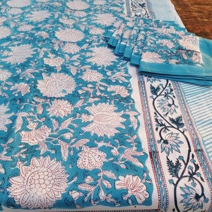 Indische handgefertigte Baumwolltischdecke, Handblock Gedruckte Tischdecken Baumwolle Tischabdeckung Servietten Tischabdeckung 6 Sitzer &quot;60x90&quot; Zoll Tischabdeckung