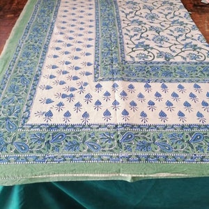Indigo Blue Flower Design Hand Block Printed Home Stead Table Cloths Cotton With Napkins Table Cover 6 Set "60x90" Inch.