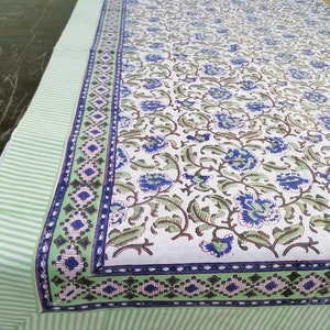 Indian Block Print tablecloth, Paisley Cotton Table Cover, Table Cloth Runner Napkins Set ,Blue Jaipur Tablecloth, Rectangle Table Cloth