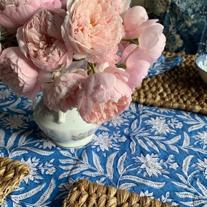 Indigo Blue, White and Dark Blue on White Patti Print Indian Hand Block Printed Tablecloth, Christmas Decor, Wedding Decor Dining Tablecloth