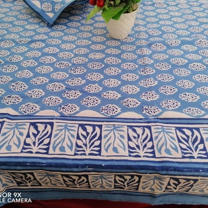 Corn flower Blue And White Block Print Table Cloth Table Cover India Cotton Table Linen, Custom Table Cloth, Gift for Her Indian Table Cloth