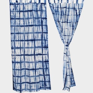 Handmade Bohemian curtain, Indigo Blue Boho decor, Beach Curtains, Blue And White Curtains, Tie Dye Curtains, Shibori SET OF TWO