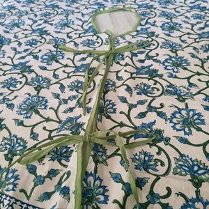 Hand Block Printed Christmas Tree Skirt, 60" Olive Green Floral Cotton