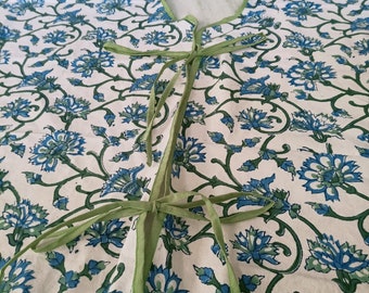 Hand Block Printed Christmas Tree Skirt, 60" Olive Green Floral Cotton