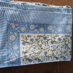 Indian Handmade blue Color Table cloth Mix blue white Flower Design Hand Block Printed Tablecloth, Table Cover, Christmas Best Gifts Items