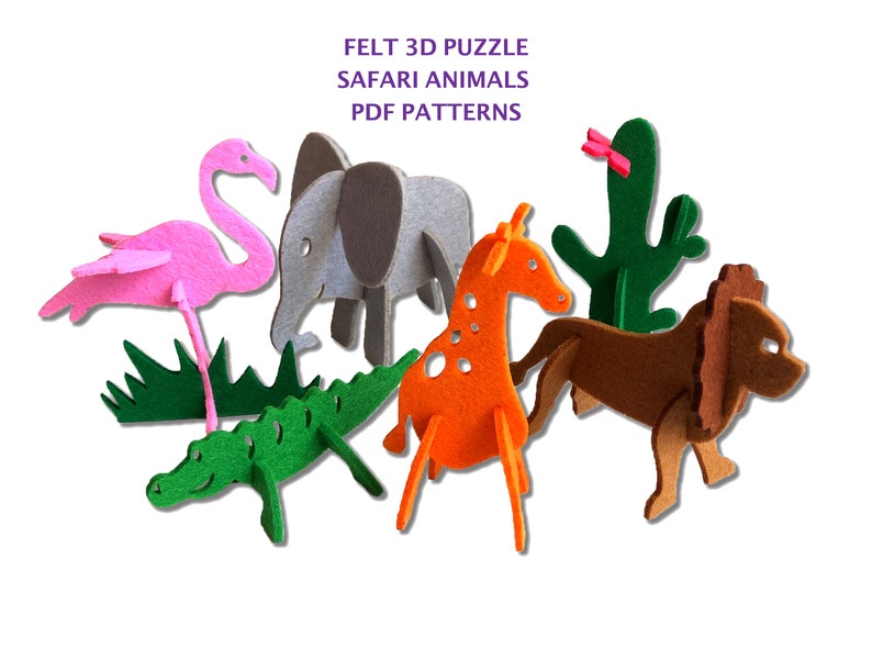 Felt 3D Puzzle Safari Animals PDF Patternset of 6 Etsy
