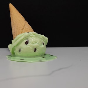 Fake Melting Mint Chocolate Chip Ice Cream Cone