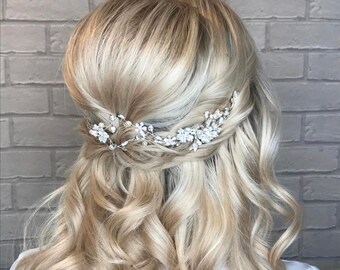 Silver Bridal Hair Vine-Silver Bridesmaid Hair Vine-Wedding Hair Piece-Wedding Hair Accessories- Hair Jewelry-Crystal Headpiece