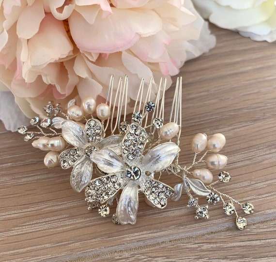 Silver Wedding Prom Accent Crystal Diamante Corsage Hair Clip