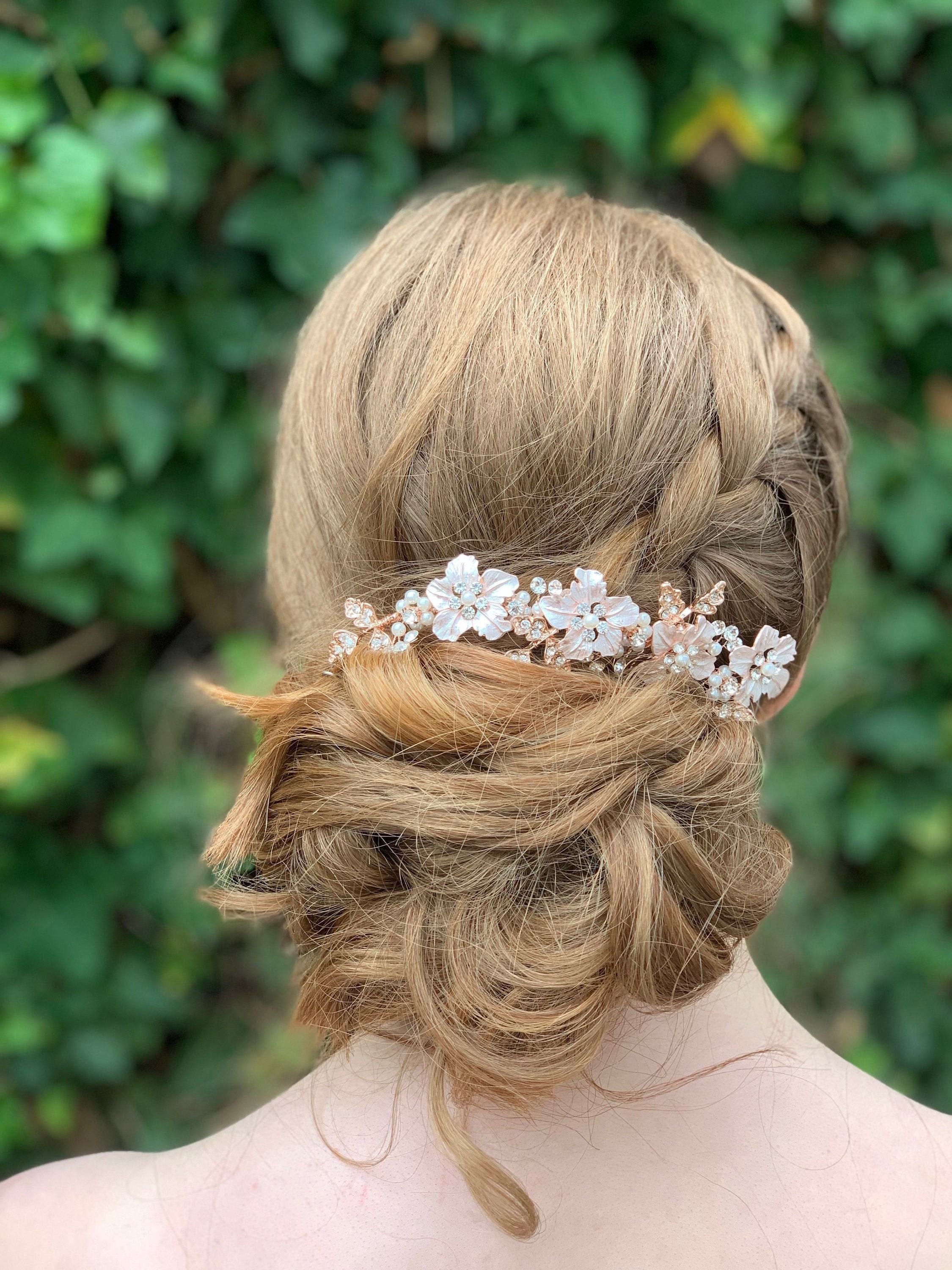 Rose Gold Wedding Flower Hair Combblush Pink Bridal Hairrose Etsy UK