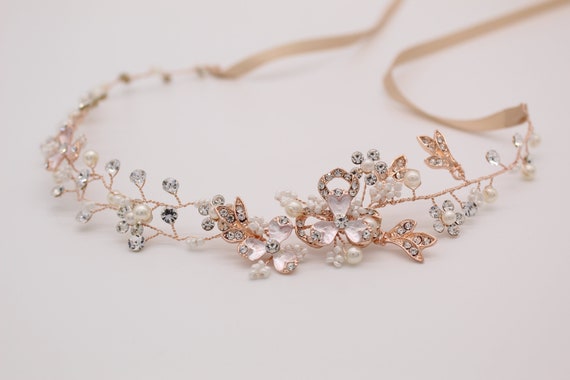 Anna Rose Gold Bridal Hair Vine Rose Gold Bridesmaid Etsy