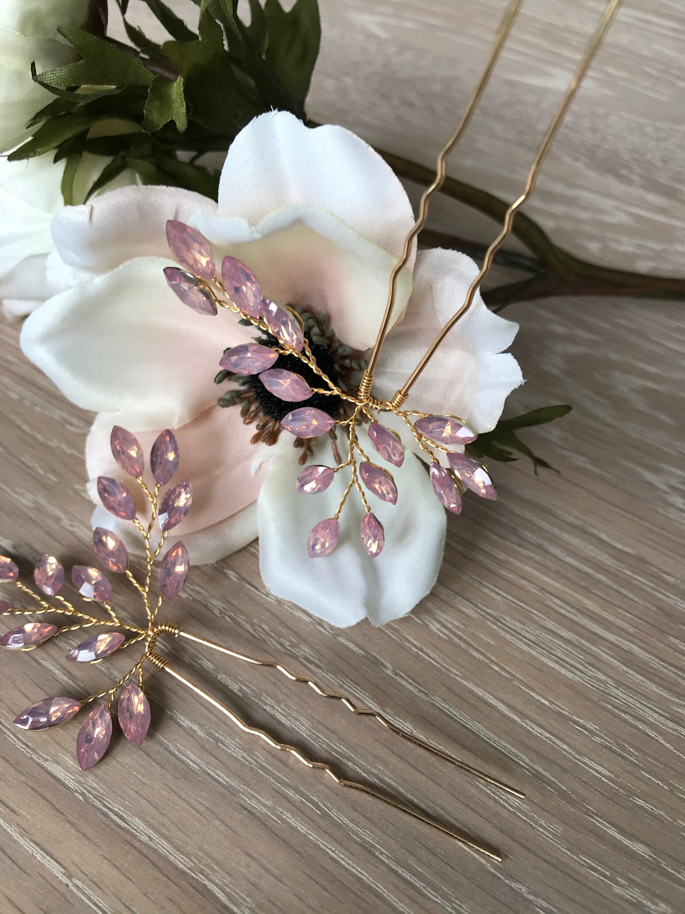 Blush Pink Hair Hair Pin Gold Wedding Hair Accessory Blush Etsy UK