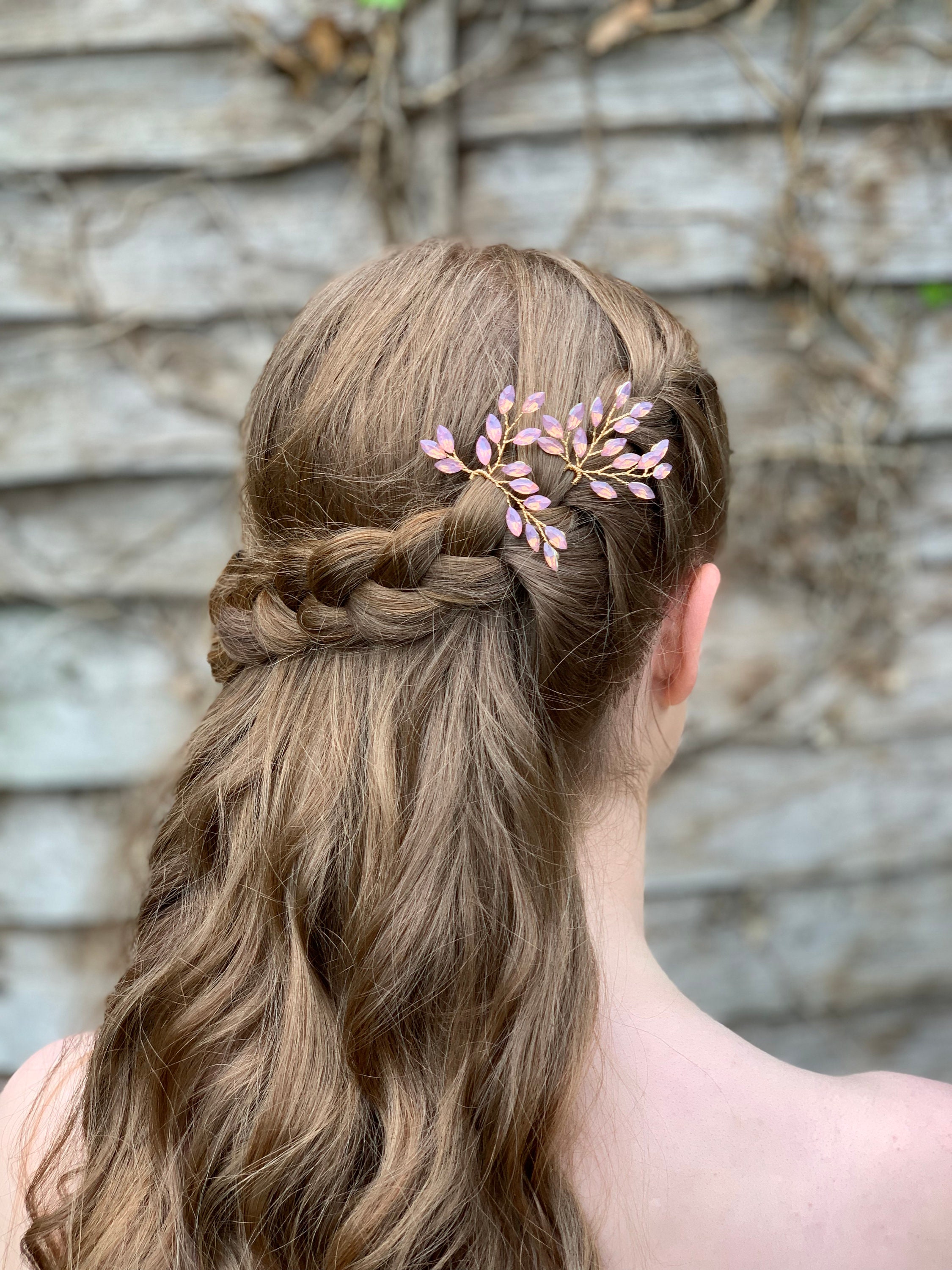Blush Pink Hair Hair Pin Gold Wedding Hair Accessory Blush Etsy UK