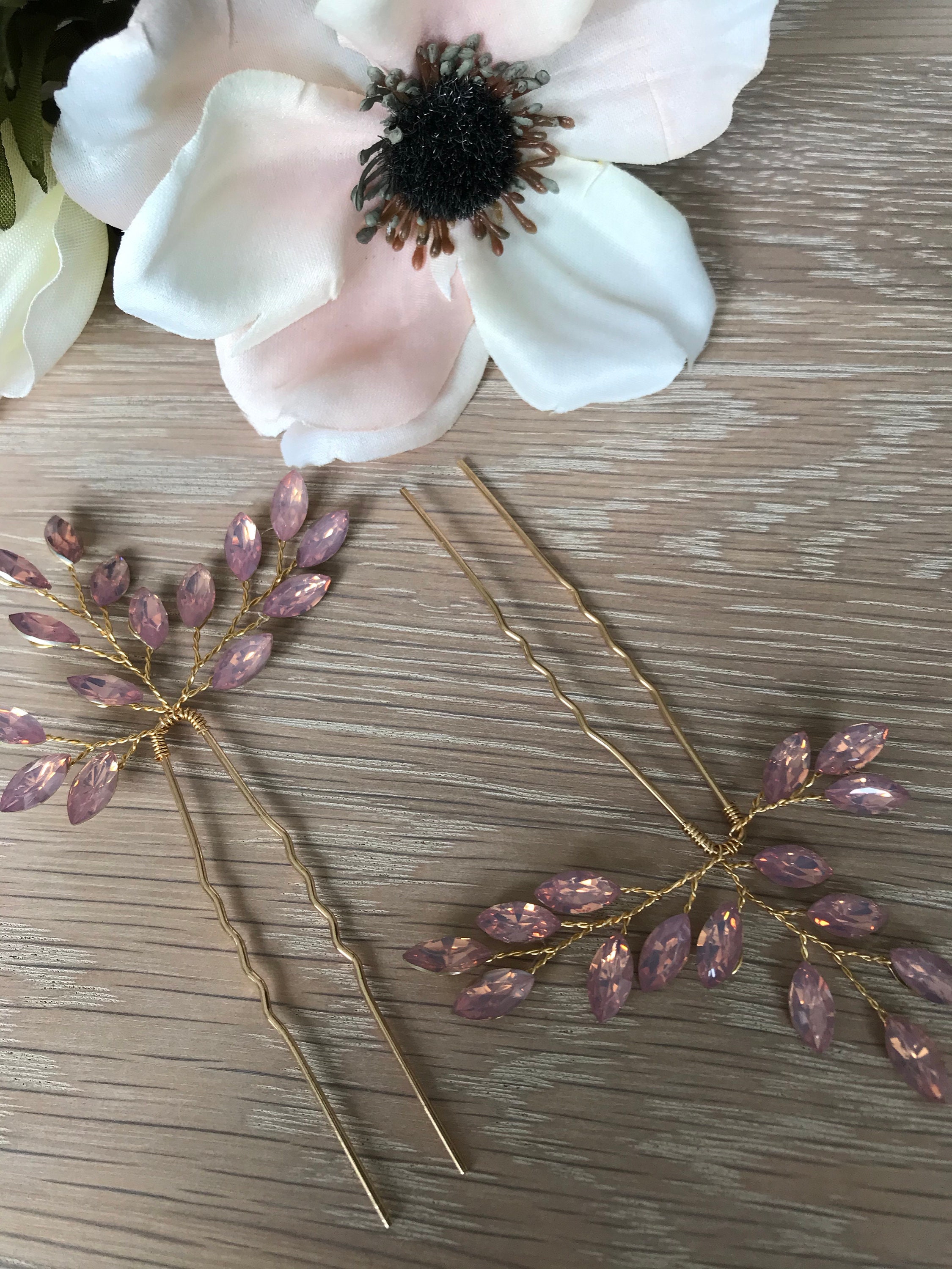 Blush Pink Hair Hair Pin Gold Wedding Hair Accessory Blush Etsy UK