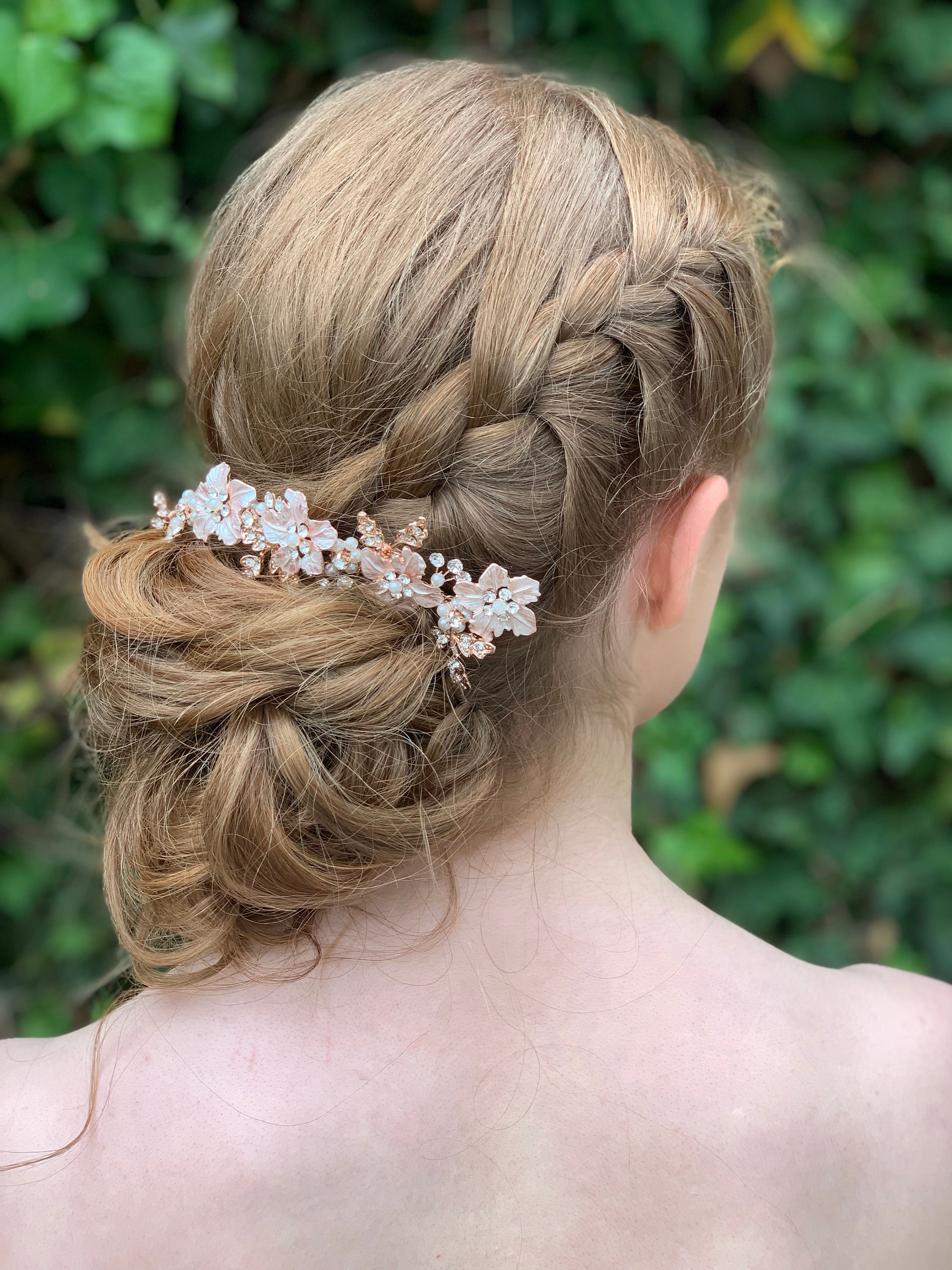 Rose Gold Wedding Flower Hair Combblush Pink Bridal Hairrose Etsy UK