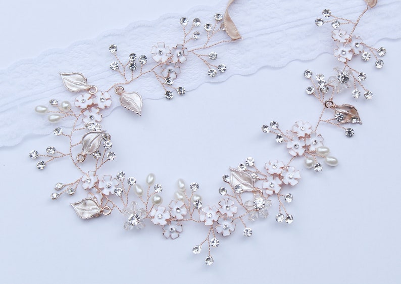 Blush Pink Rose Gold Wedding Hair VineHair AccessoriesBridal Etsy