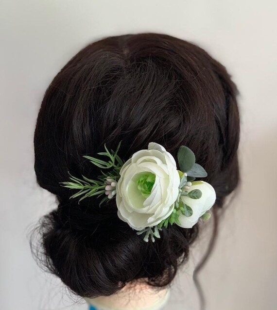 Frances White Floral Hair Clip Artificial Wedding Flower Hair Etsy