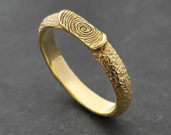 Engraved Fingerprint Hammered Gold Ring, Real Fingerprint Ring
