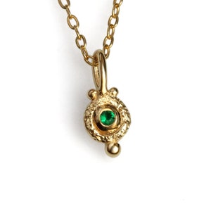 Genuine emerald gold antique charm pendant , 14k 18k solid gold may birthstone small gemstone charm bezel setting green emerald pendant