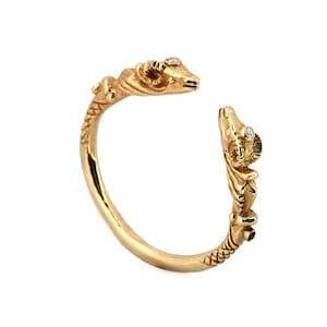 Ancient Ram ring 14k 18k solid gold , double headed ram ring, Aries goat head ring , antique style ring, animal gold ring, ram silver ring